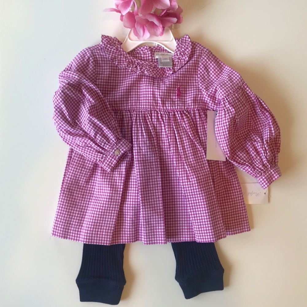 Ralph Lauren plaid puff sleeve dress w/ leggings.